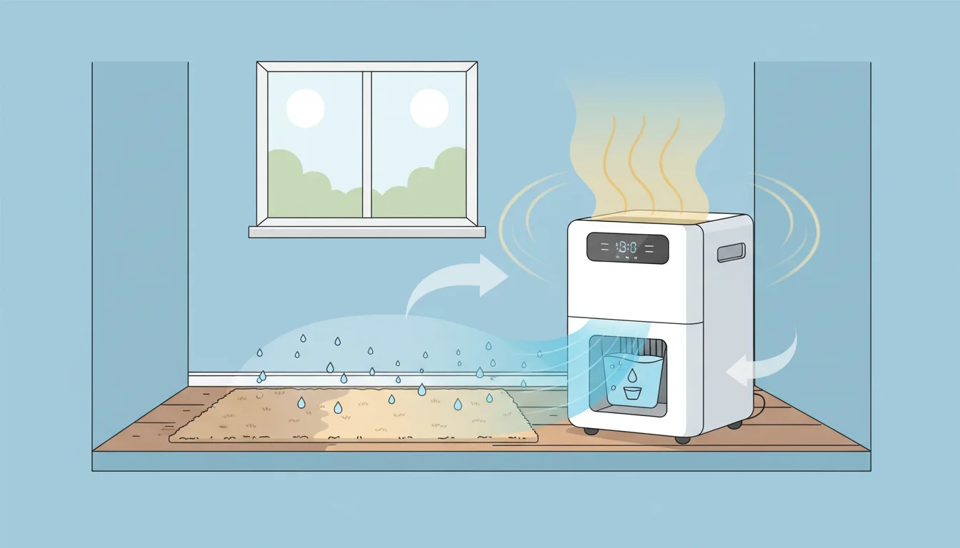 Illustration showing dehumidifier after carpet cleaning concept