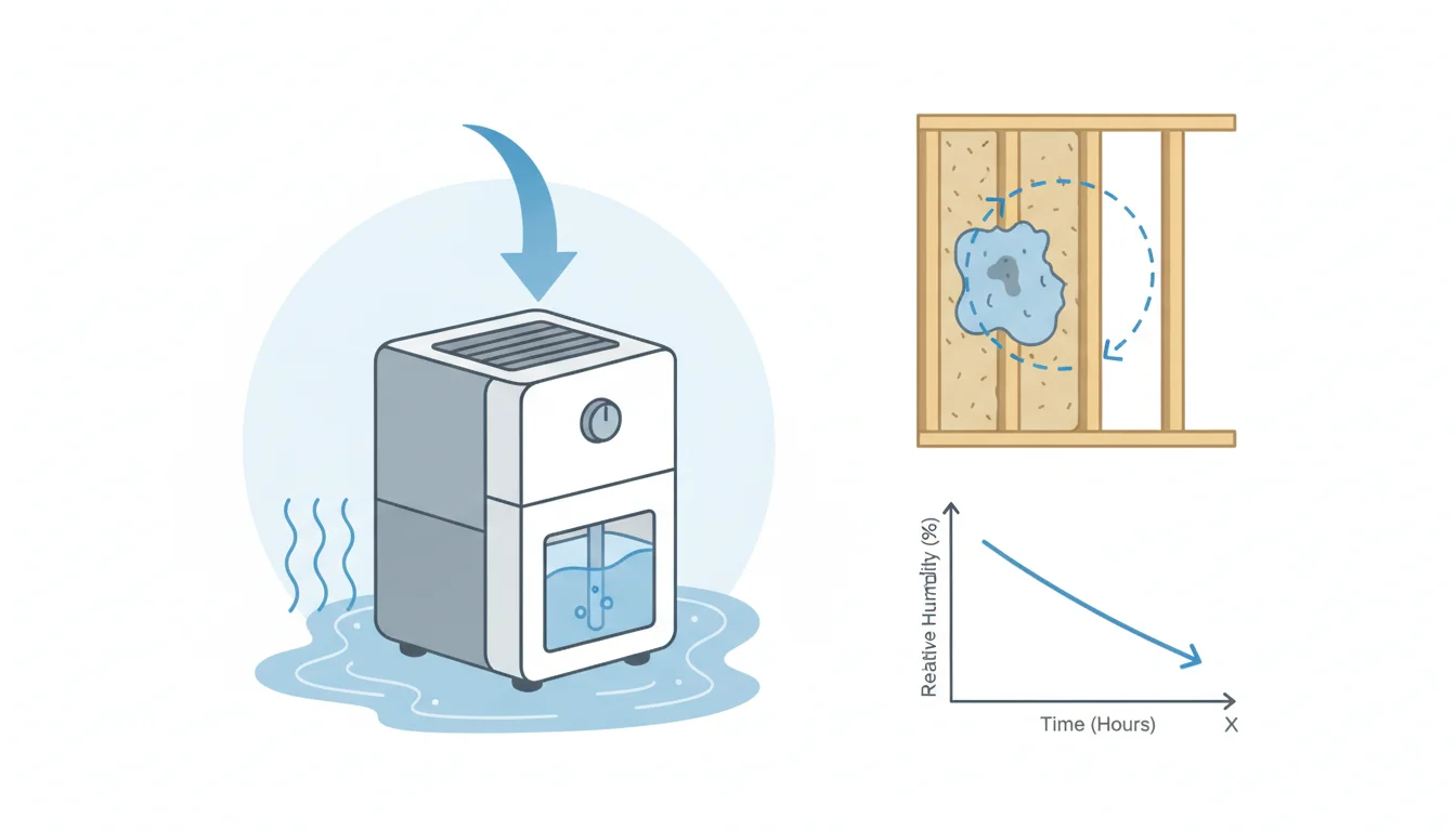 Illustration showing dehumidifier after water leak concept